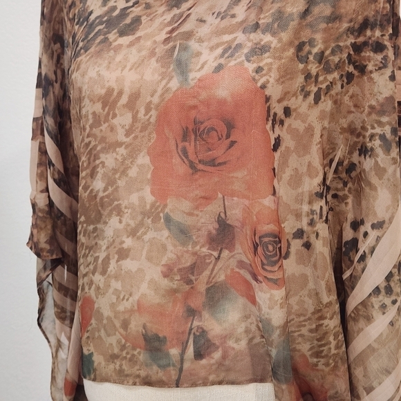 SANS Souci Cropped Boho Sheer Flowy Floral Loose Arm Top Size M - Picture 2 of 8